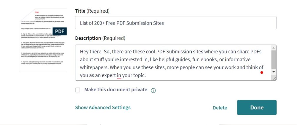 PDF Submission Sites