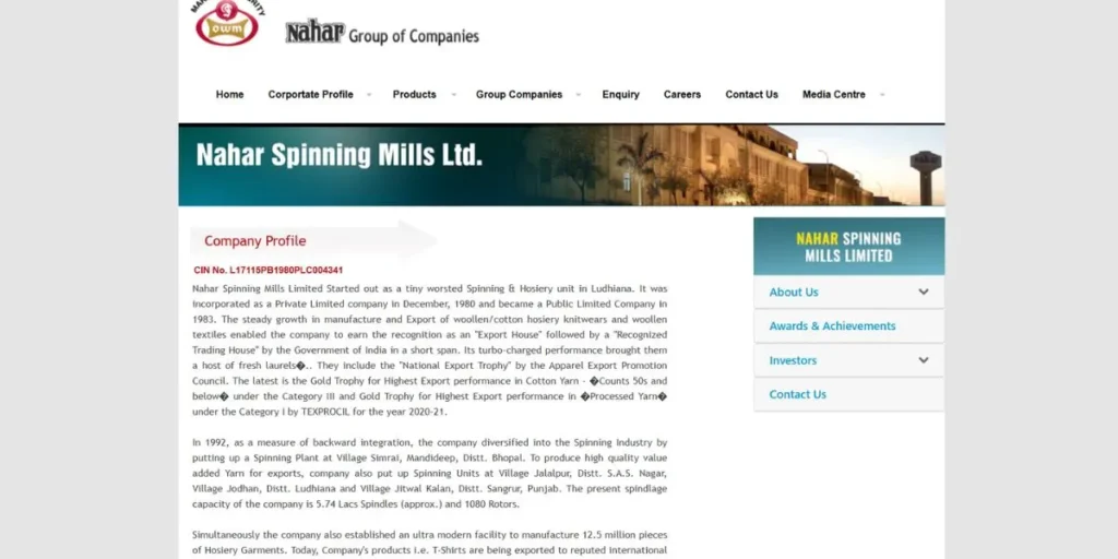 Textile Companies in Tamil Nadu - Nahar Spinning Mills Limited