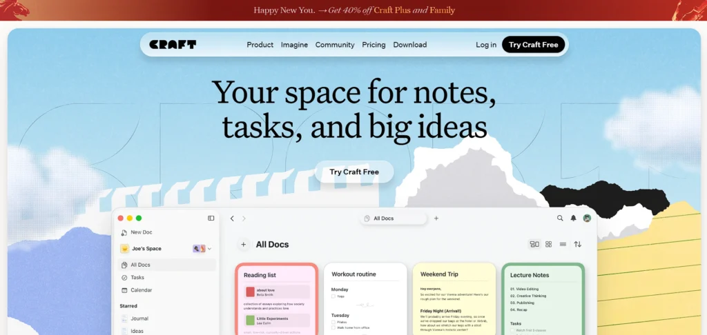 note taking app for iPad - Craft