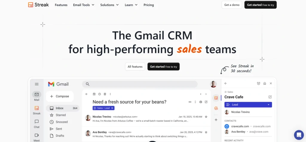 CRM Software for Start-ups-Streak CRM