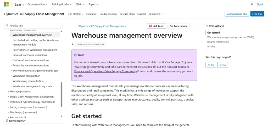 warehouse management software -Microsoft Dynamics 365 Supply Chain Management (WMS) 